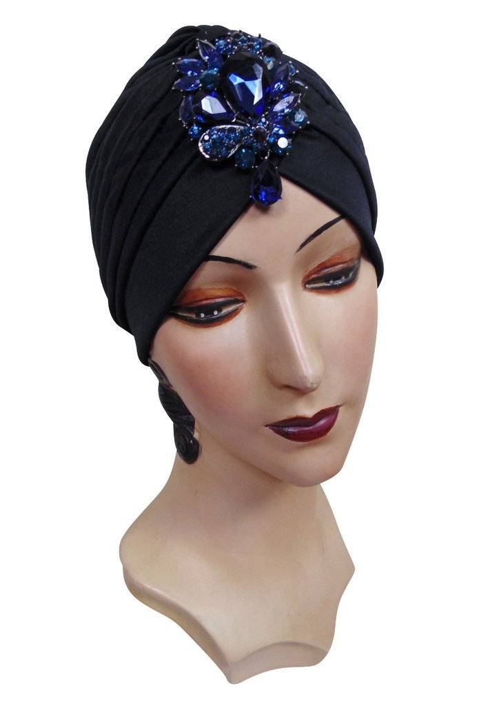 Roaring Twenties Evening Turban with Black Jet Teardrop by The Deco Haus