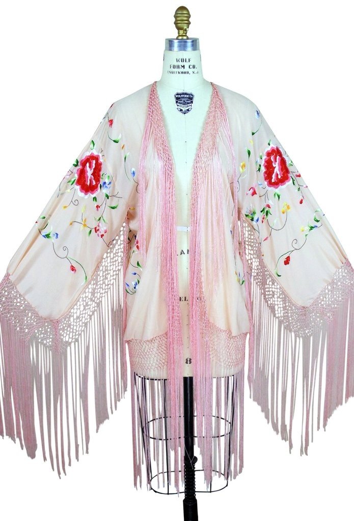 Flapper Style Embroidered Piano Shawl Jacket in Pink by The Deco Haus