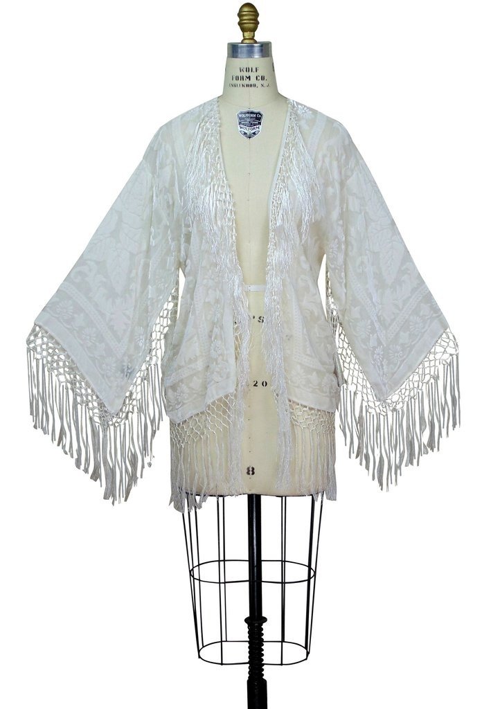 Art Deco Scarf Jacket in Ivory/White by The Deco Haus