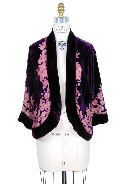 The Art Deco Bolero Smoking Jacket in Amethyst/Floral by The Deco Haus