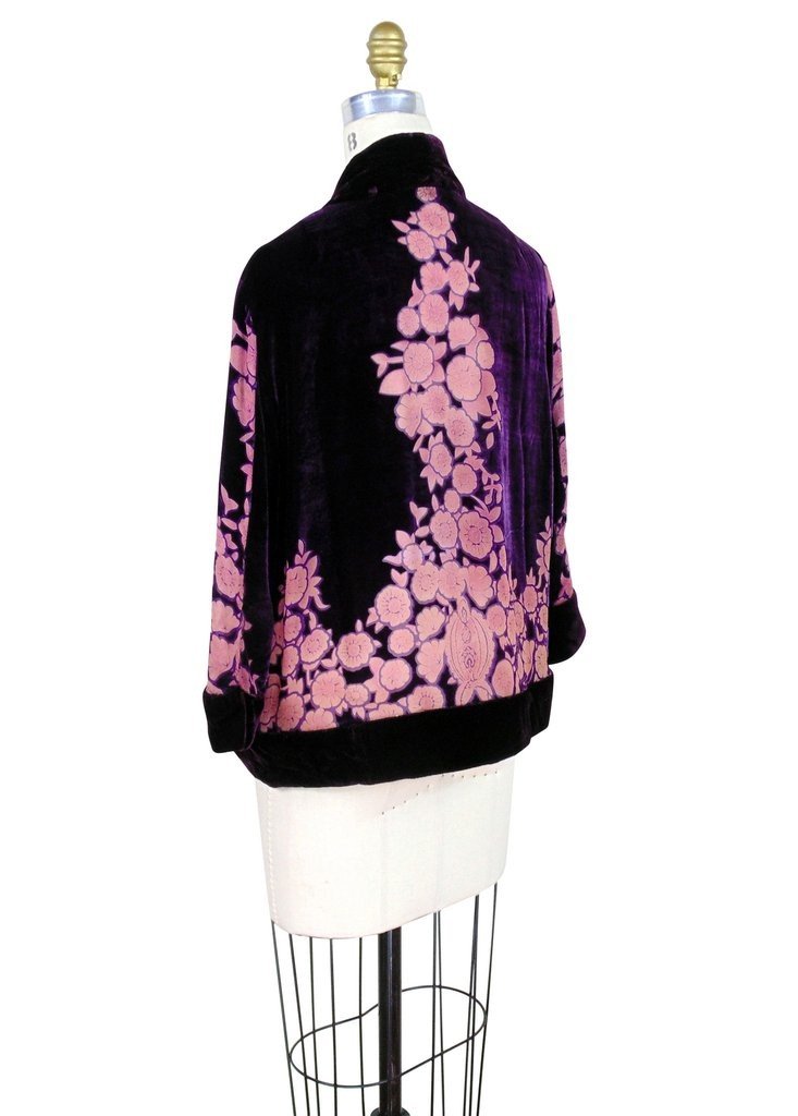 The Art Deco Bolero Smoking Jacket in Amethyst/Floral by The Deco Haus