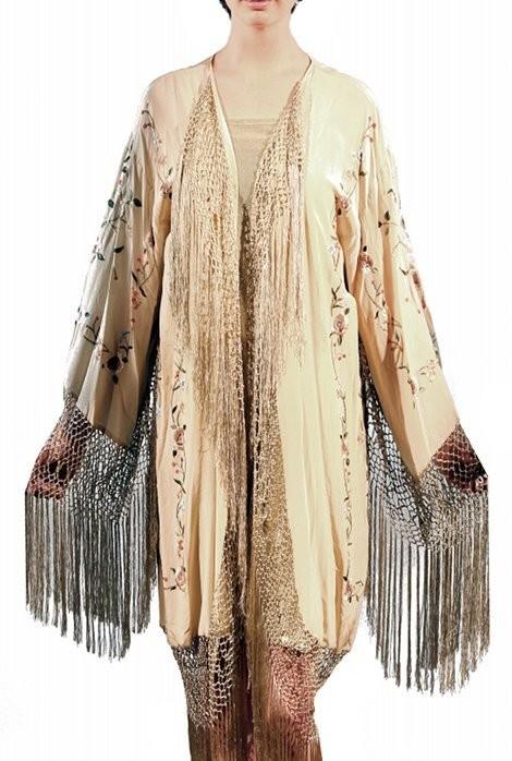 Roaring 20s Embroidered Lounging Robe in Bisque by The Deco Haus