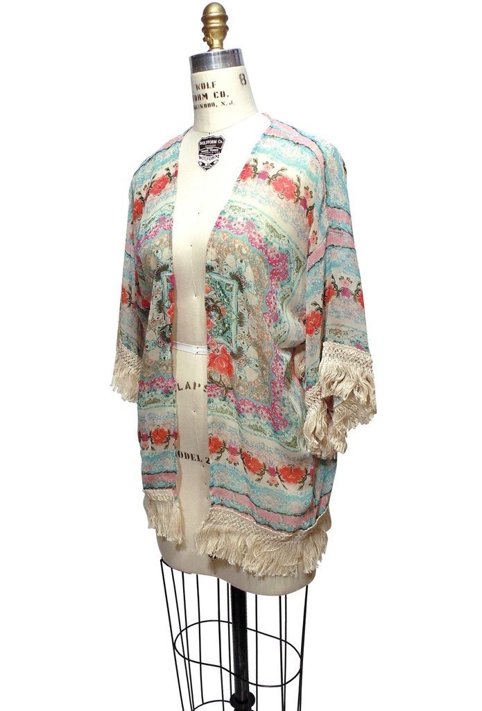 Vintage Inspired Kimono Lounge Jacket in Turkish Floral by The Deco Haus