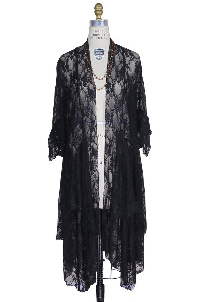 Flapper Style Lace Overlay Robe in Black by The Deco Haus