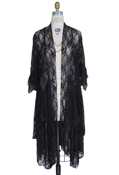 Flapper Style Lace Overlay Robe in Black by The Deco Haus