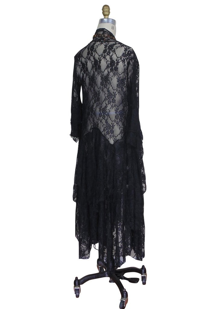 Flapper Style Lace Overlay Robe in Black by The Deco Haus