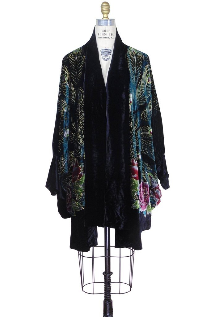 1920s Style Peacock Cocoon Coat in Black by The Deco Haus