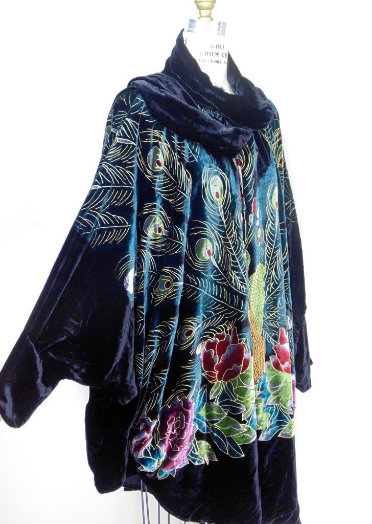 1920s Style Peacock Cocoon Coat in Black by The Deco Haus