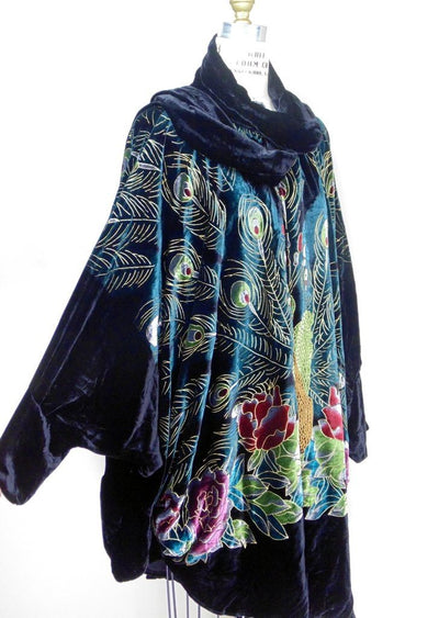 1920s Style Peacock Cocoon Coat in Black by The Deco Haus