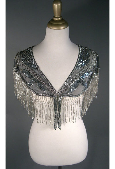 Great Gatsby Style Capelet in Silver-Jet - SOLD OUT