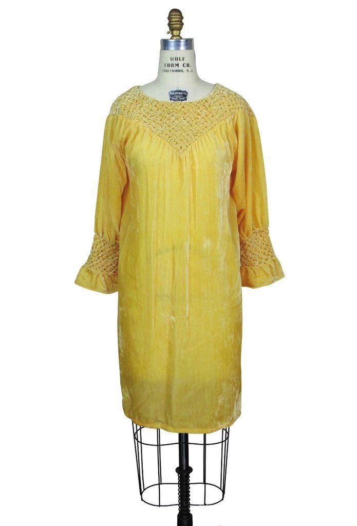 Flapper Style Velvet Smocked Tunic in Butterscotch by The Deco Haus