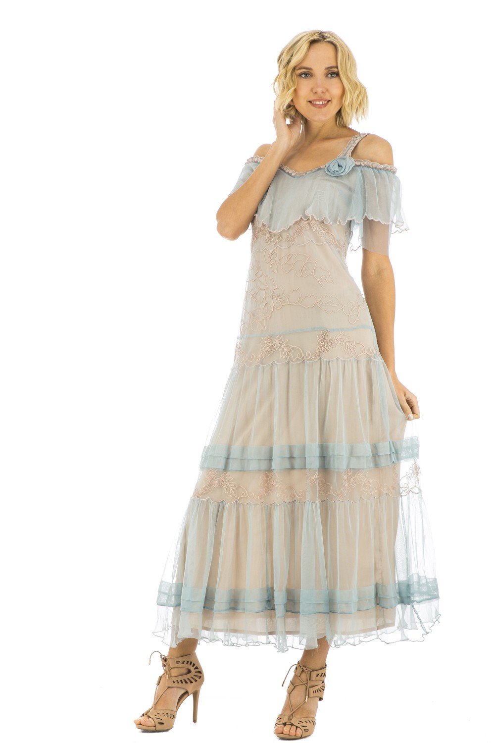 40271 Delillah Vintage Inspired Party Dress in Blue by Nataya