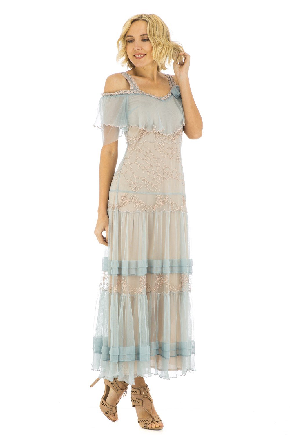 40271 Delillah Vintage Inspired Party Dress in Blue by Nataya