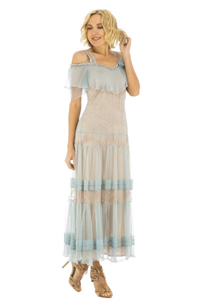 40271 Delillah Vintage Inspired Party Dress in Blue by Nataya