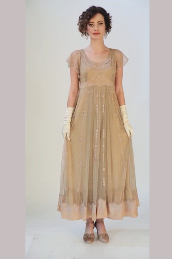 Izabella Victorian Style Dress in Silver Gold by Nataya