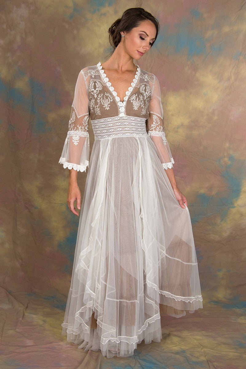 Bohemian Pompadour Dress in Ivory/Beige