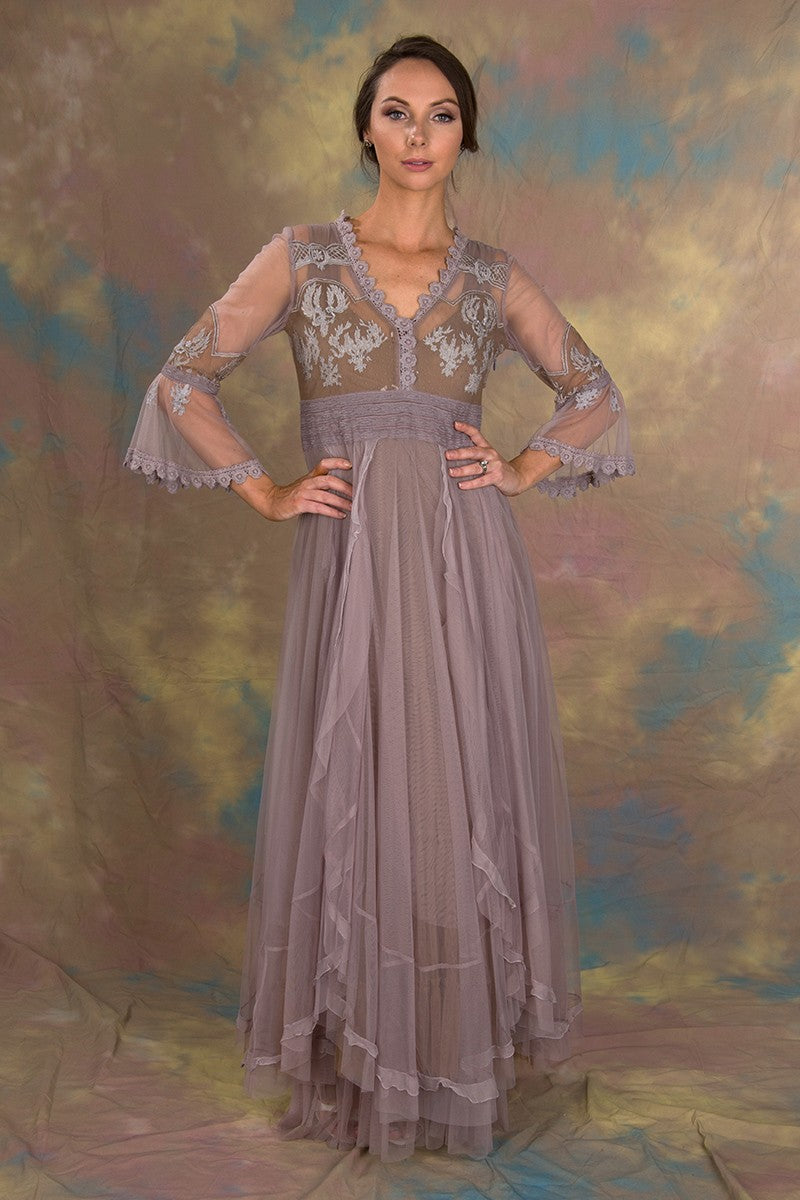 Bohemian Pompadour Dress in Lavender/Beige