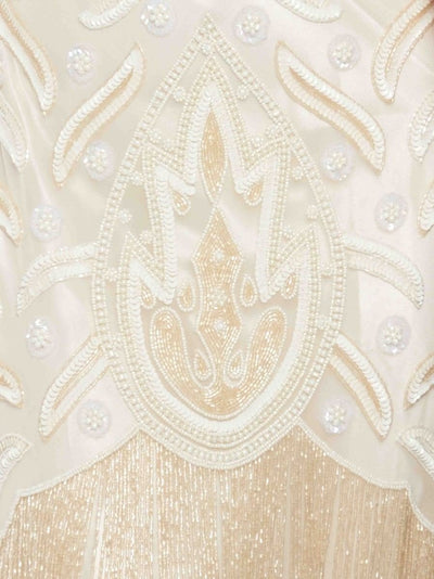 Art Deco Fringe Party Dress in Cream