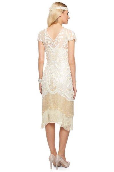 Art Deco Fringe Party Dress in Cream