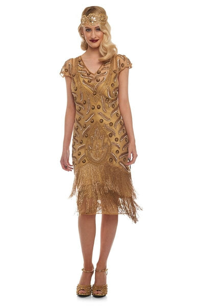 Art Deco Fringe Party Dress in Gold