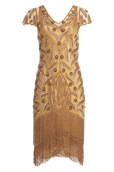Art Deco Fringe Party Dress in Gold
