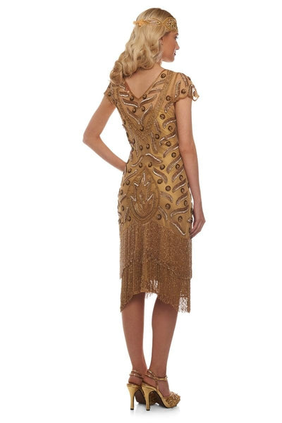 Art Deco Fringe Party Dress in Gold