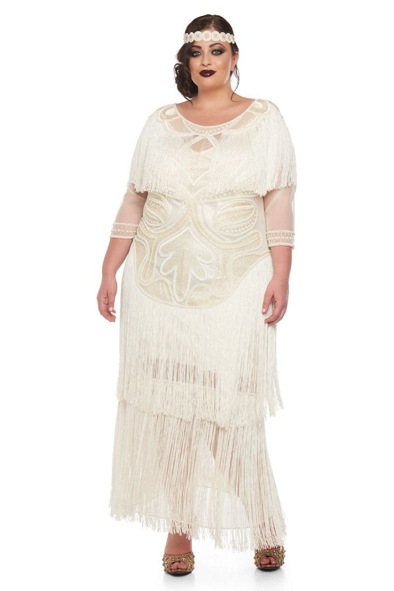 1920s Inspired Evening Maxi Dress in Cream