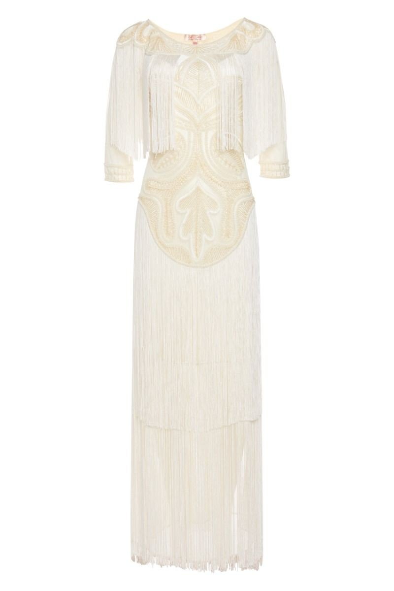 1920s Inspired Evening Maxi Dress in Cream