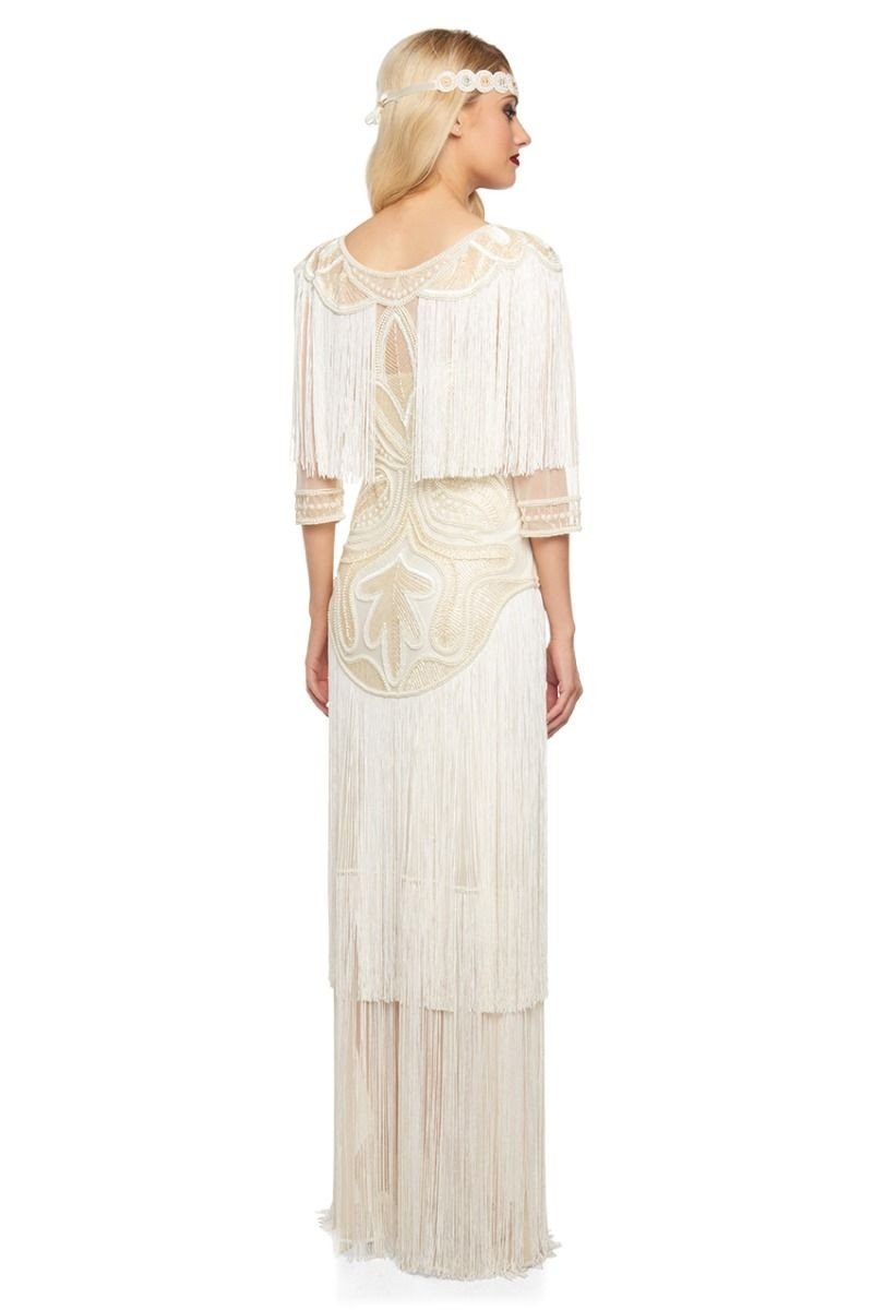 1920s Inspired Evening Maxi Dress in Cream