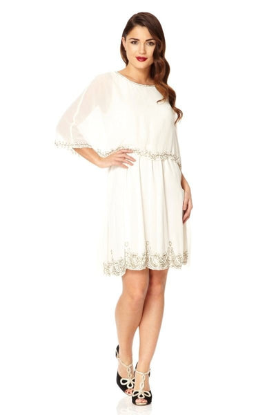 Flapper Style Cape Dress in Off White