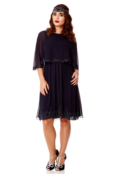 Flapper Style Cape Dress in Navy