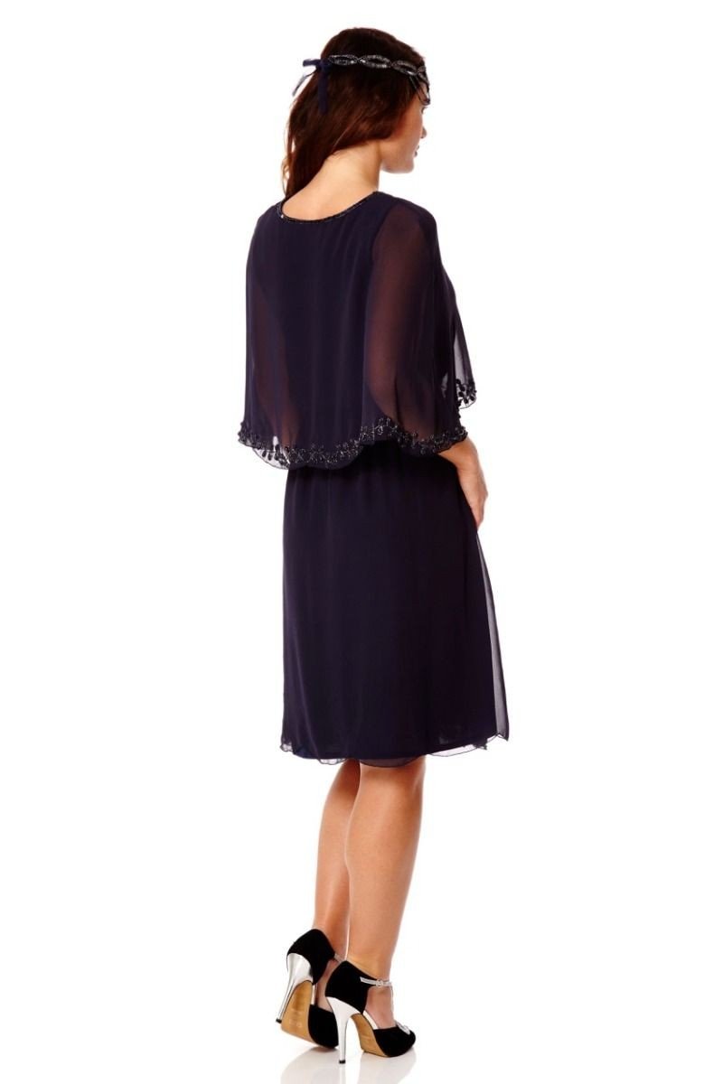 Flapper Style Cape Dress in Navy