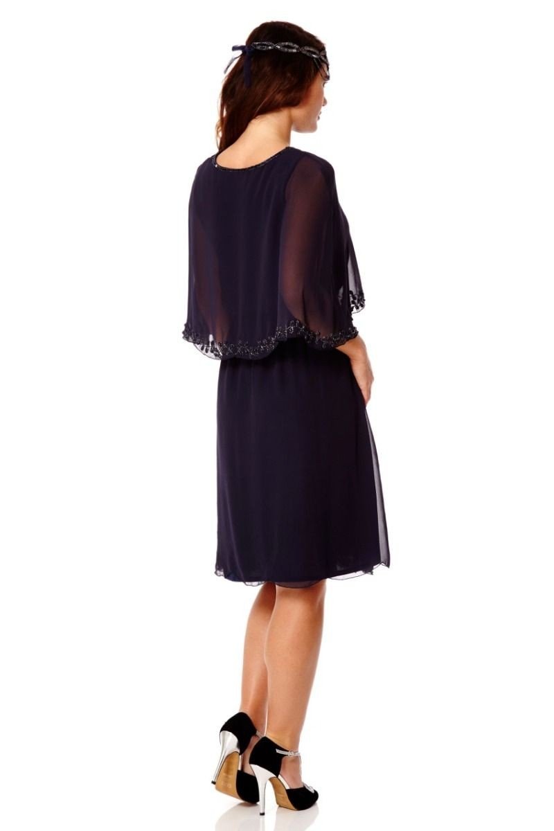Flapper Style Cape Dress in Navy - SOLD OUT