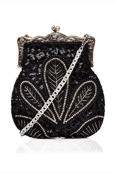 1920s Vintage Hand Beaded Purse in Black