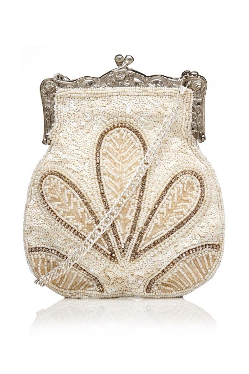 1920s Vintage Hand Beaded Purse in Cream