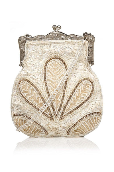 1920s Vintage Hand Beaded Purse in Cream