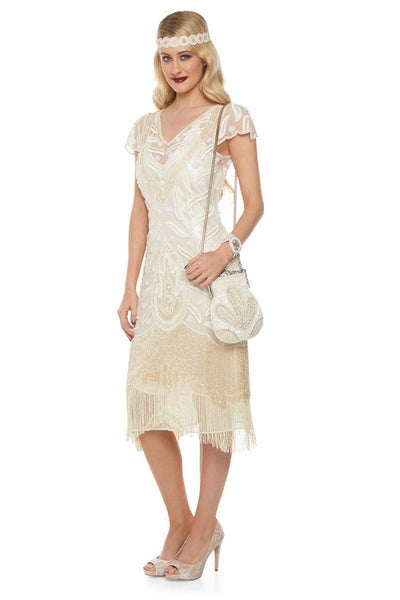 1920s Vintage Hand Beaded Purse in Cream