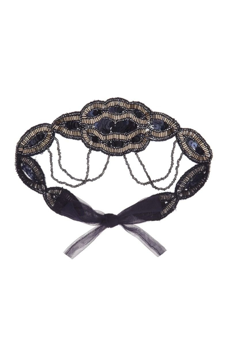 Flapper Style Headband in Navy Silver