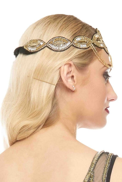 Flapper Style Headband in Black Gold