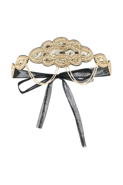 Flapper Style Headband in Black Gold