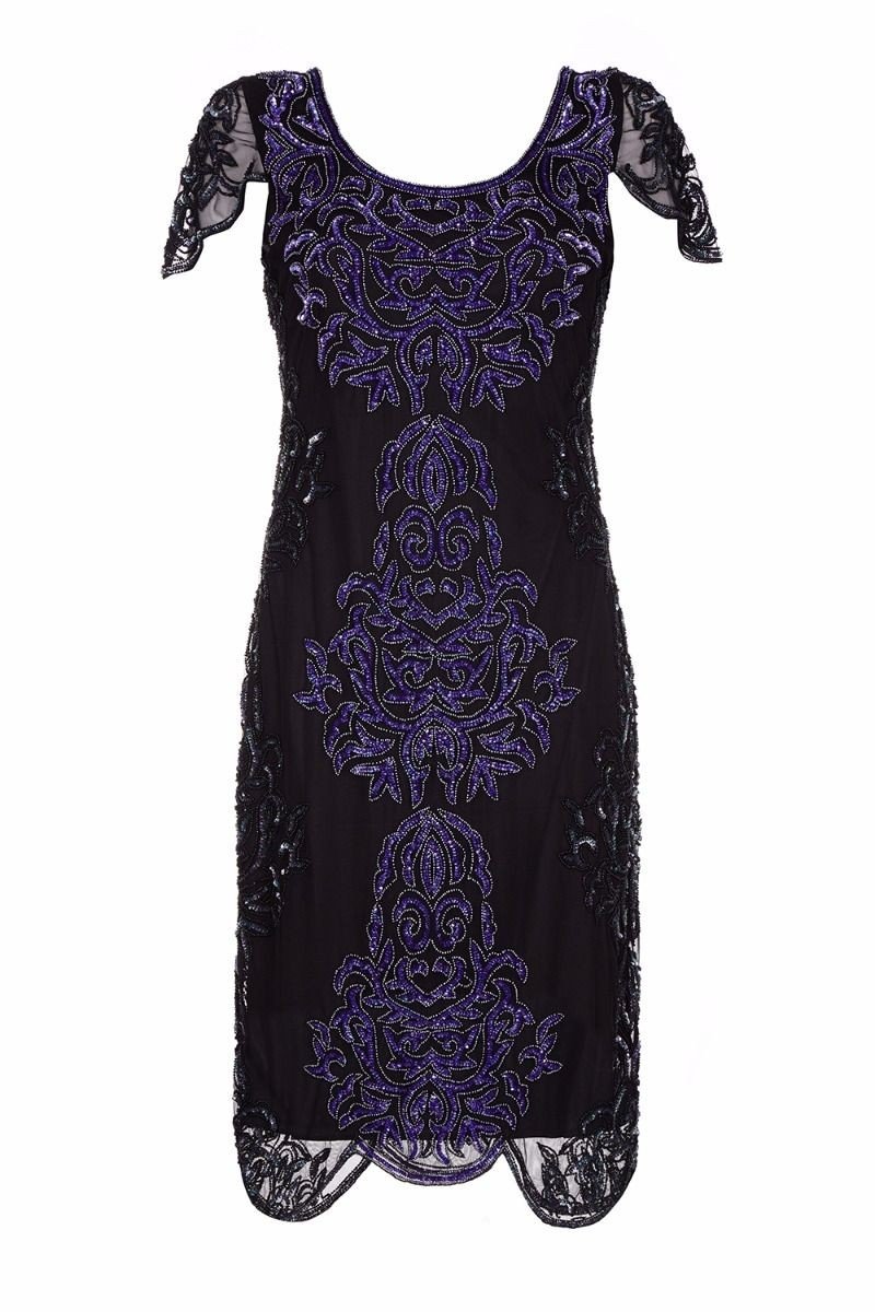 Great Gatsby Style Party Dress in Black Purple