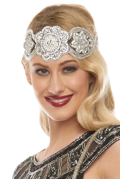 Roaring 20s Style Headband in Silver Black
