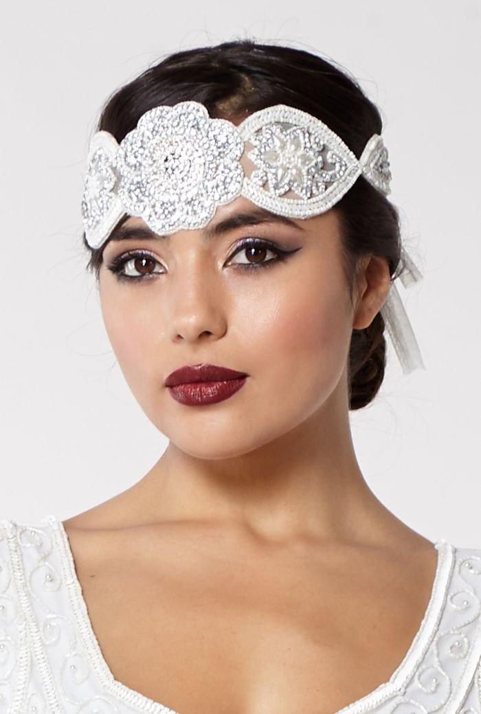 Roaring 20s Style Headband in Off White
