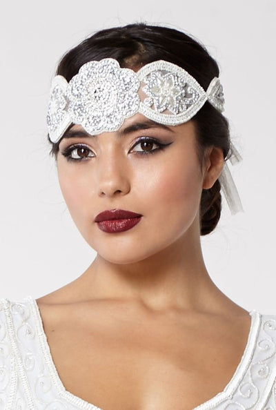 Roaring 20s Style Headband in Off White