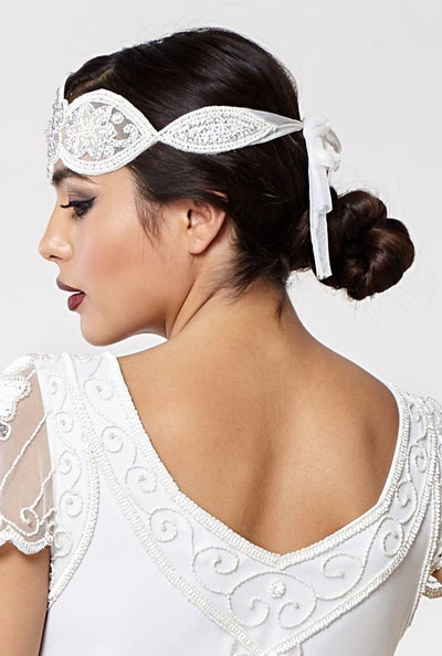 Roaring 20s Style Headband in Off White