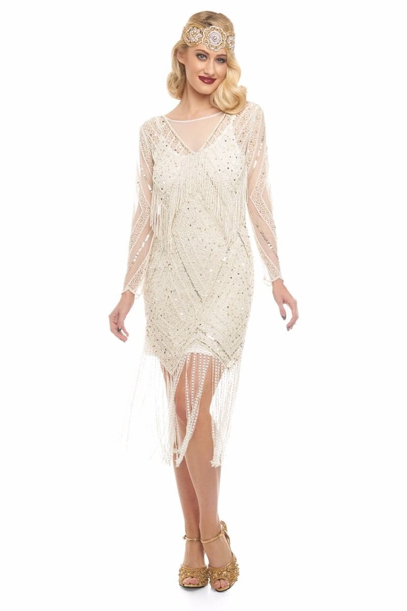 Charleston Fringe Party Dress in Ivory Gold