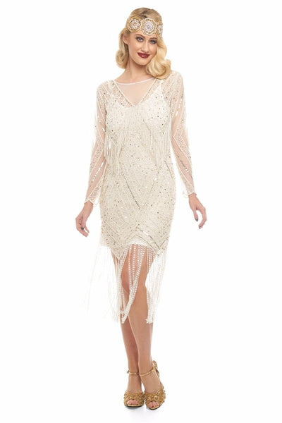 Charleston Fringe Party Dress in Ivory Gold