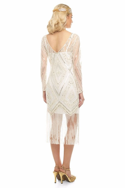 Charleston Fringe Party Dress in Ivory Gold