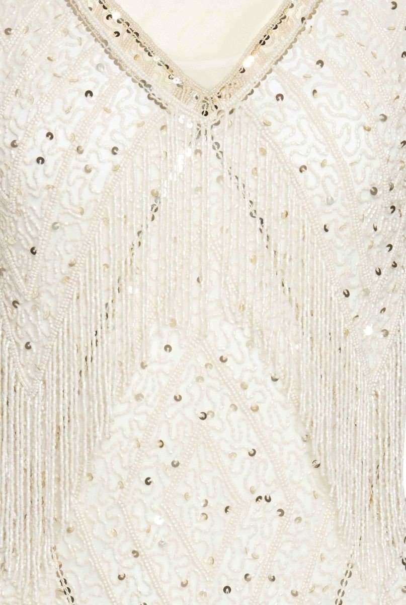 Charleston Fringe Party Dress in Ivory Gold