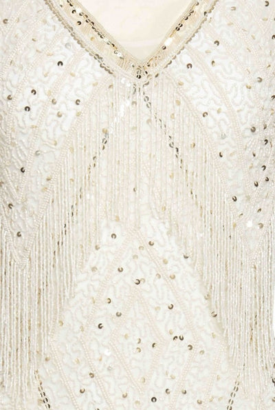 Charleston Fringe Party Dress in Ivory Gold